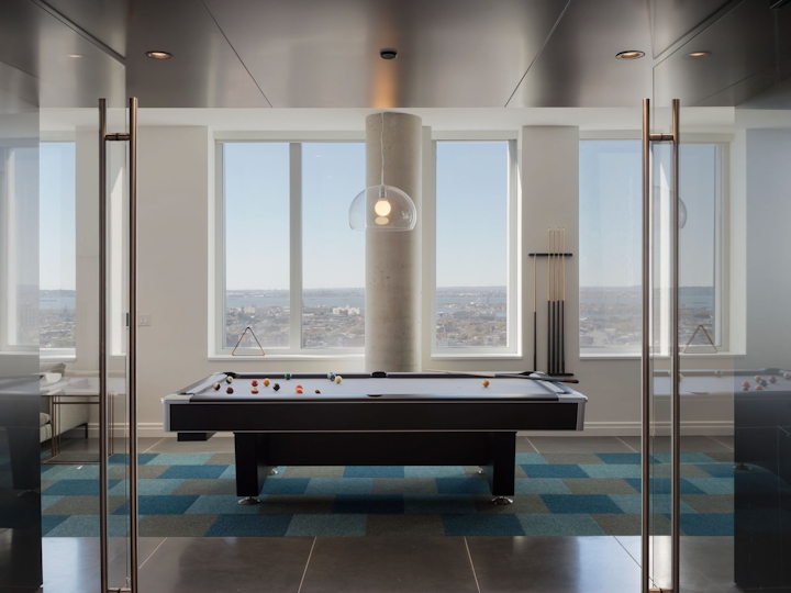 a room with a large window