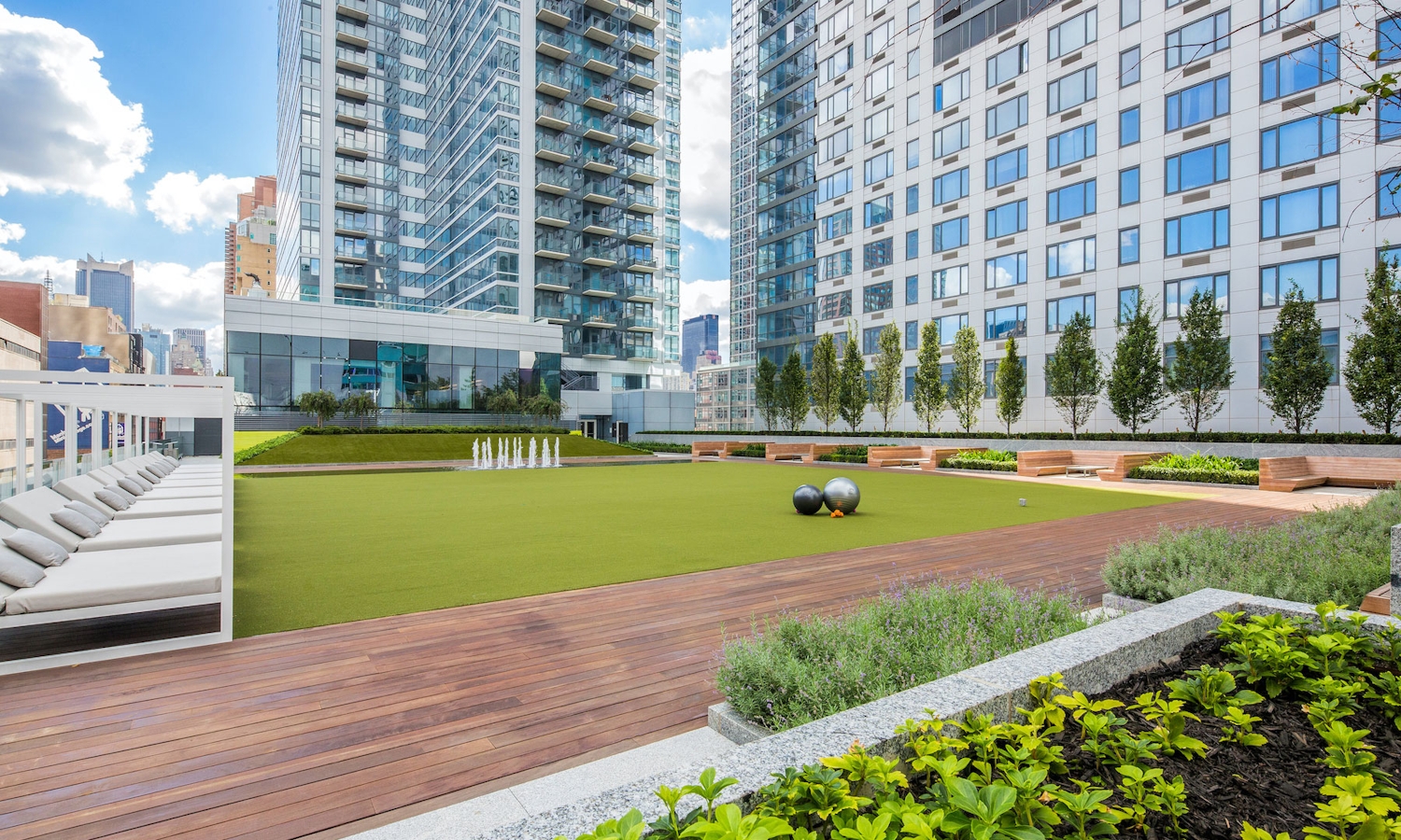 a building with grass and trees