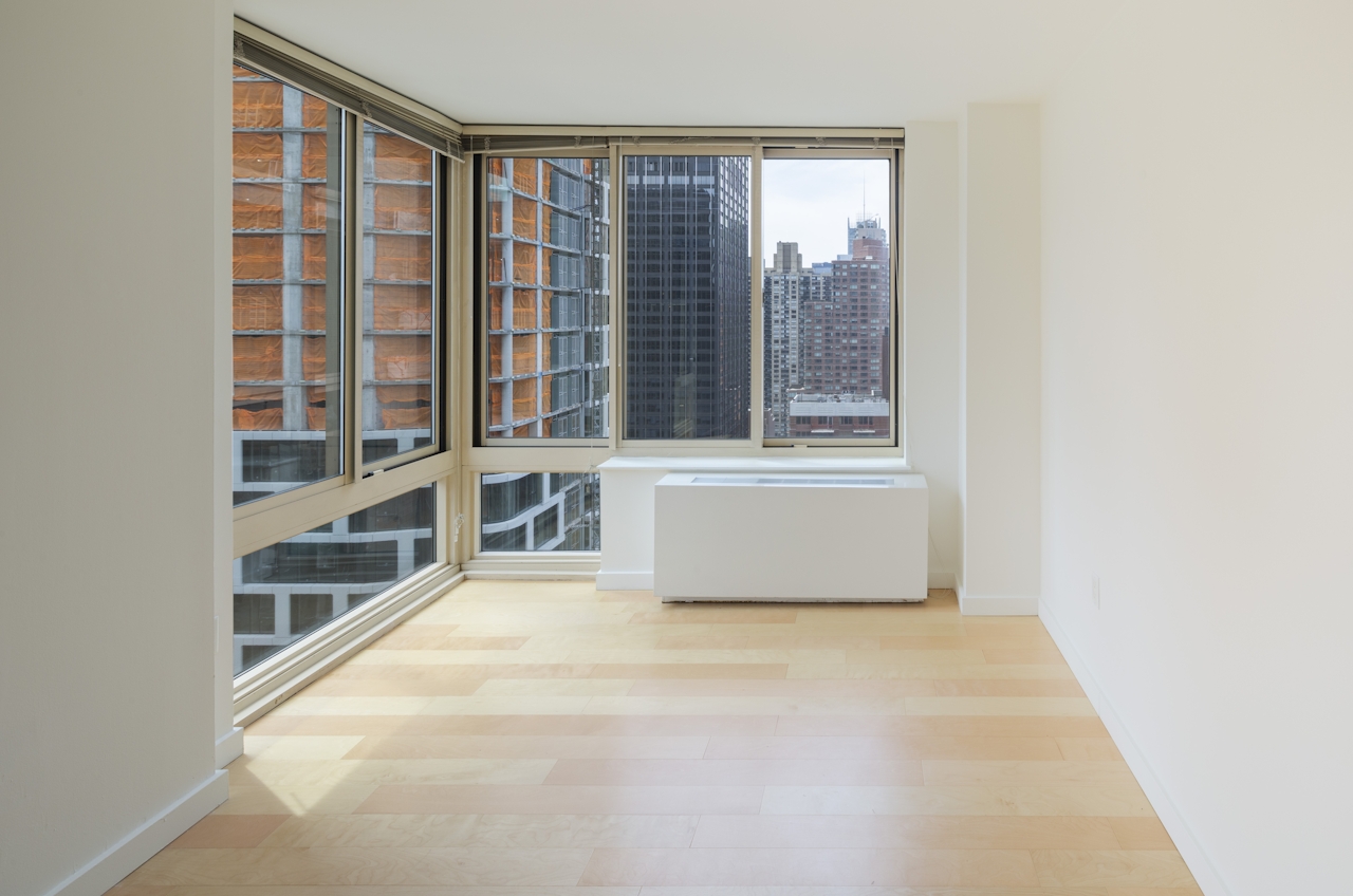 a room with a large window