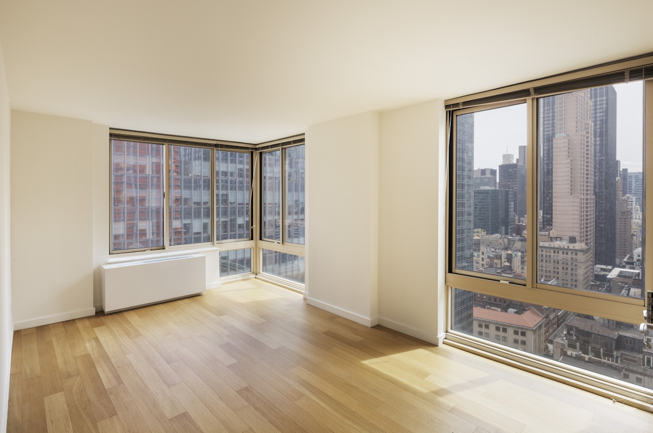 a room with a large window