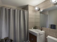 Thumbnail of Gotham West: 2717 a white sink sitting next to a shower curtain