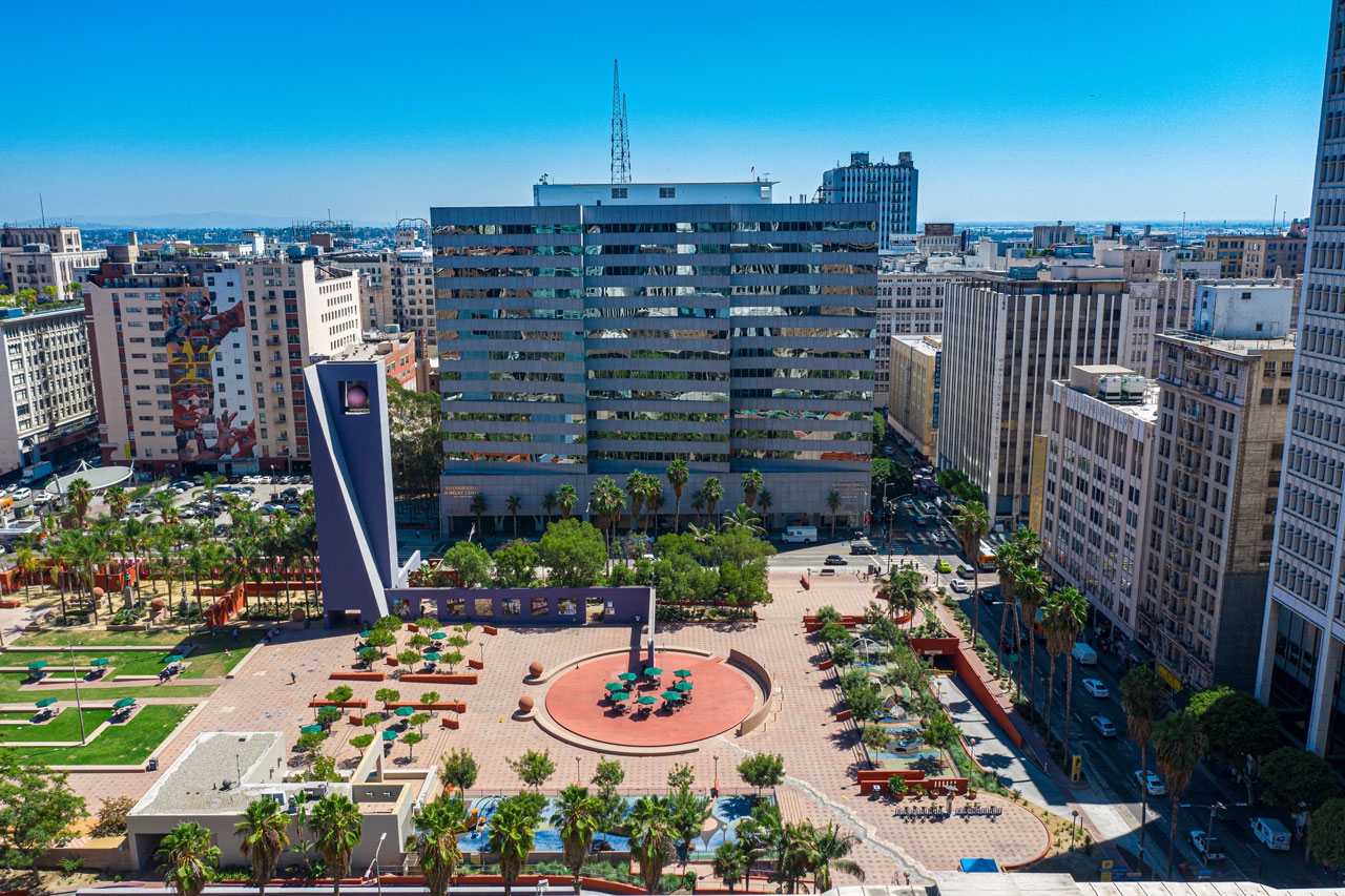 an aerial view of a city