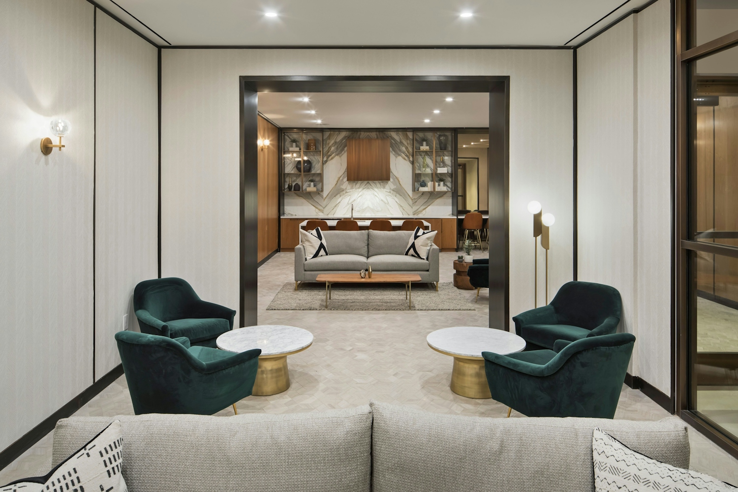 a bedroom with a bed and a chair in a room
