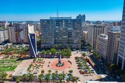 an aerial view of a city