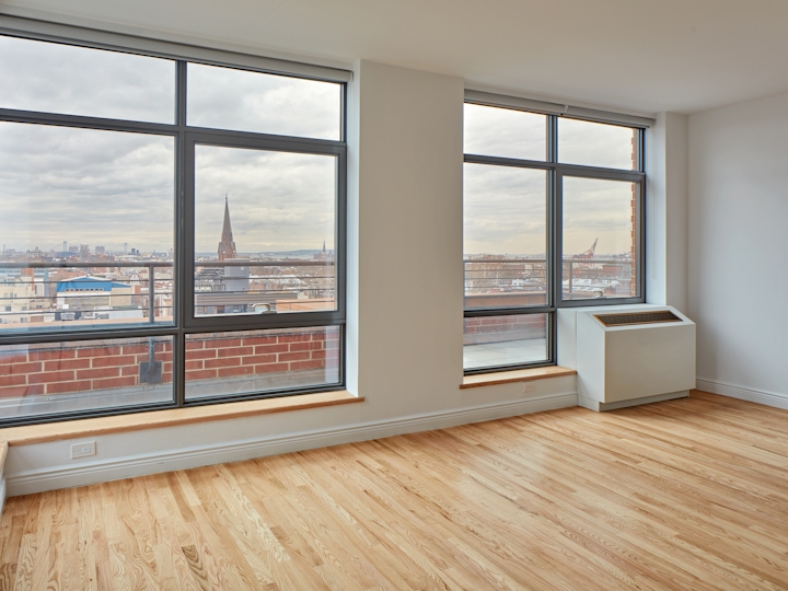 a room with a large window