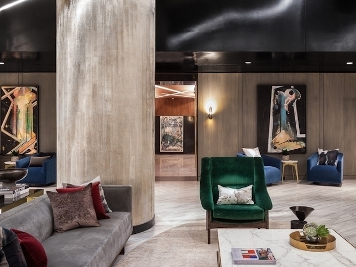 a room with a couch and a table