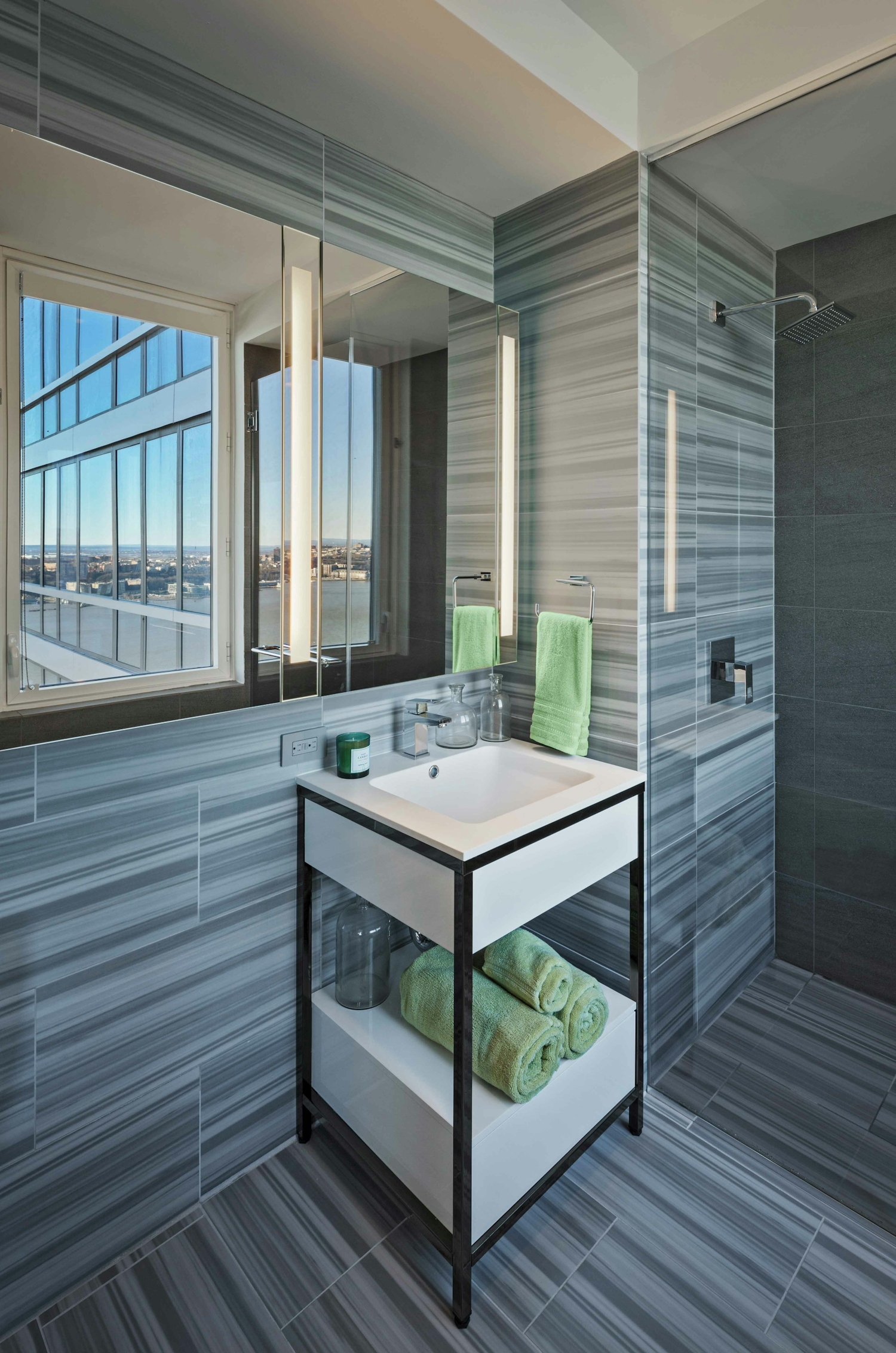 a room with a large window