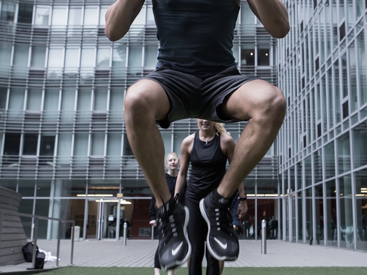 a woman jumping in the air
