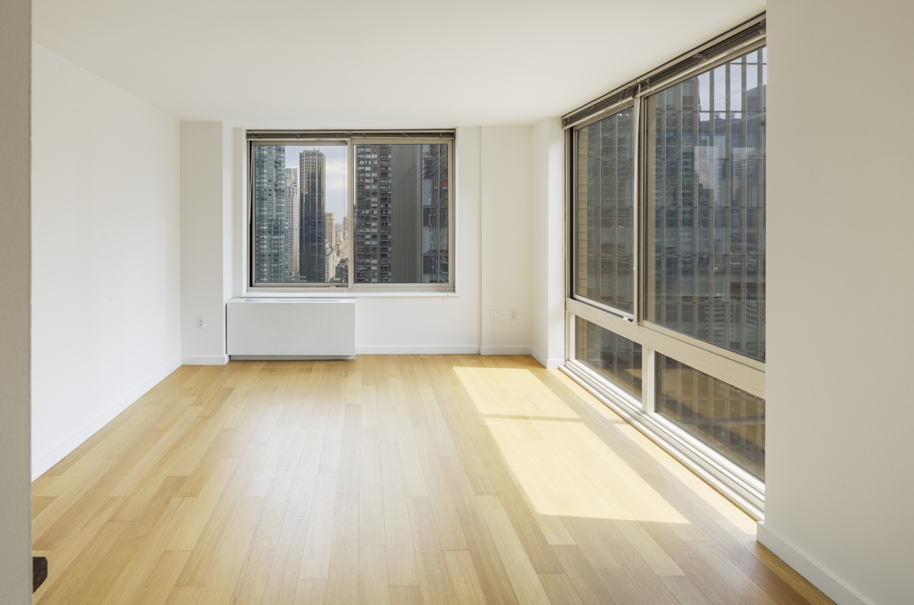 a room with a large window