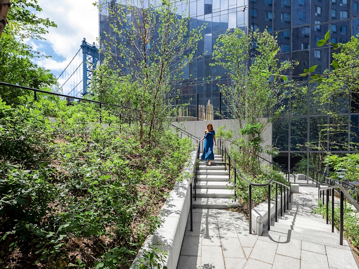 a path with buildings on the side of a fence