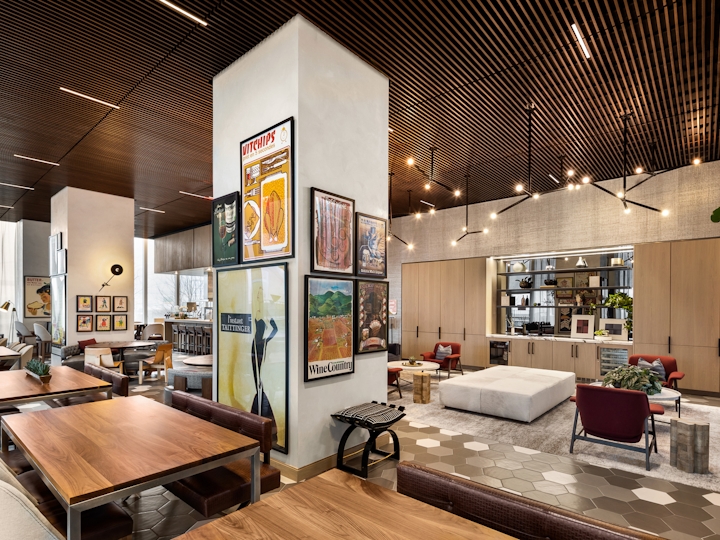 a room filled with furniture and a large window