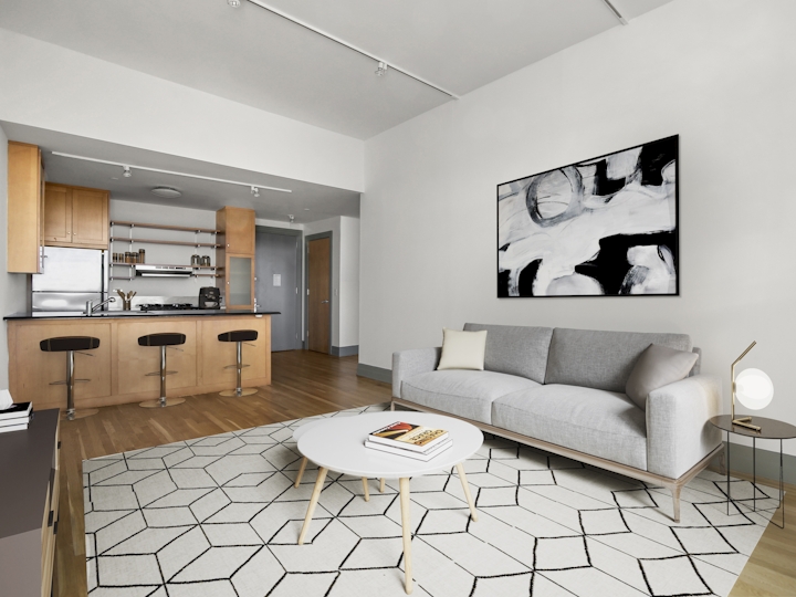 a room with a couch and a table
